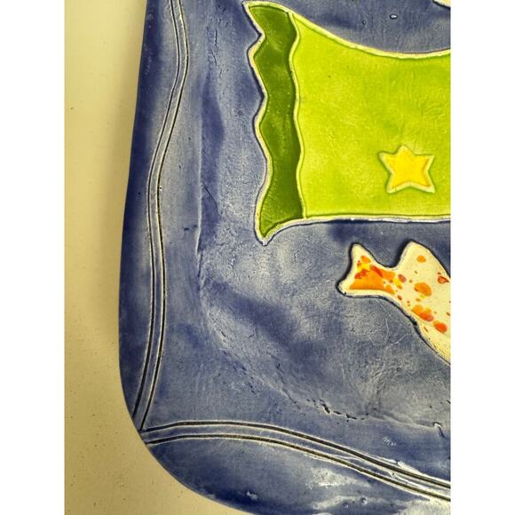 Angel Hand Painted Pottery Platter Wall Hanger 13” Harvest Angel Star Moon Birds - Picture 3 of 9